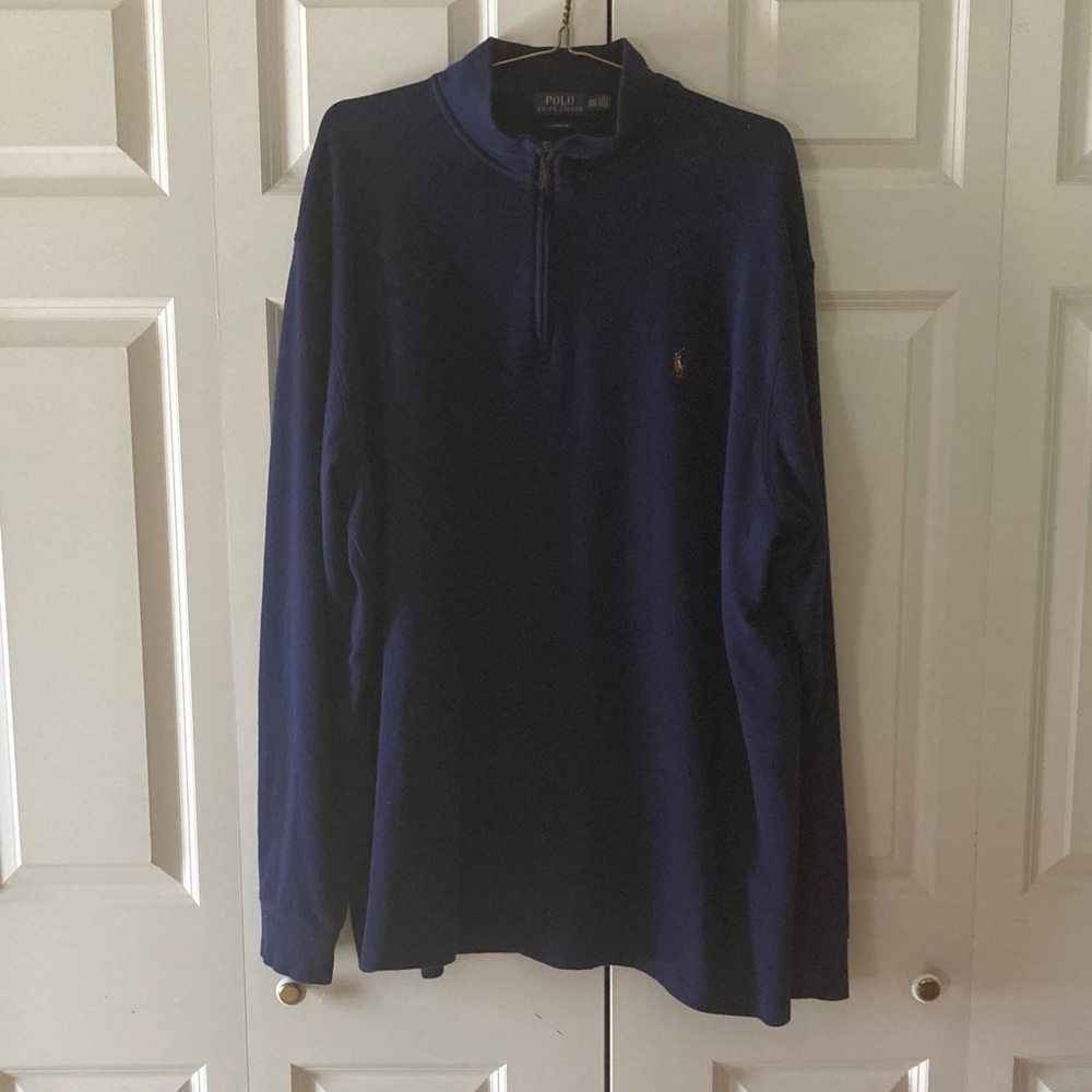 Polo Ralph Lauren mens 2XLT Estate Rib 1/4 zip pullover Navy  w/ flesh pony